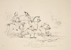Battaglia di Quatre Bras: La caduta del Duca di Brunswick, pub. J. Booth, 1816 da George Jones